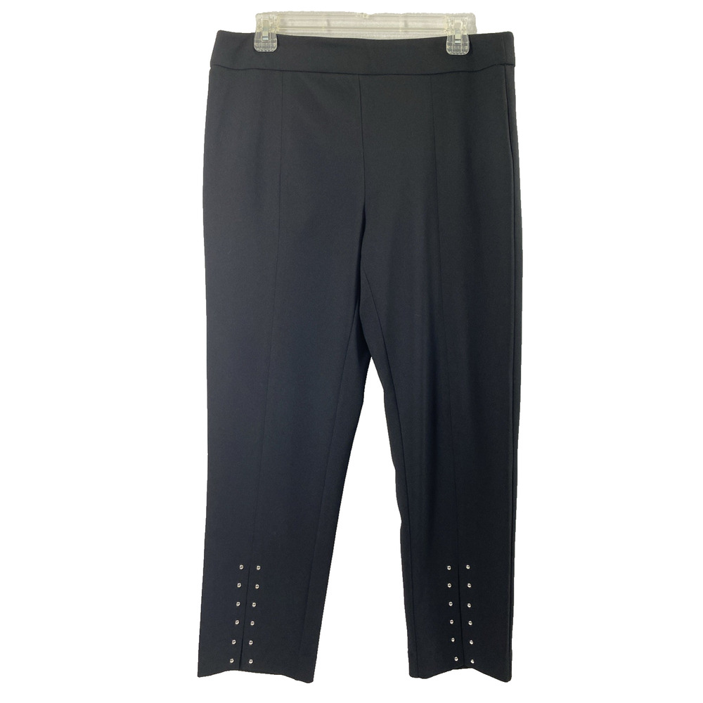 JM Collection Pants Womens Medium Black Metal‎ Stud Accent Slit Front Slacks